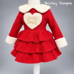 シャーリーテンプル 赤 ワンピース ティアード ボア襟 クリスマス90