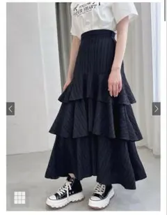 フリルデザイン ロングスカート アシンメトリー　ティアード　GRL
