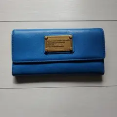 MARC BY MARCJACOBS レザー 長財布 青色 金属プレート付き