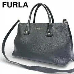美品★FURLA リンダ シボ革 2way ショルダーバッグ サッチェル 黒