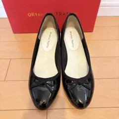 美品 オリエンタルトラフィック ラウンドトゥバレエレインパンプス 黒 24