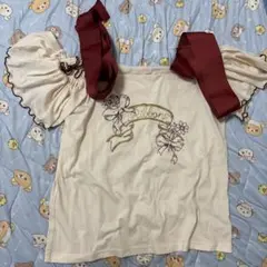 LIZLISA リボン トップス 赤 肩出し ひらひら レース 半袖 Tシャツのサムネイル