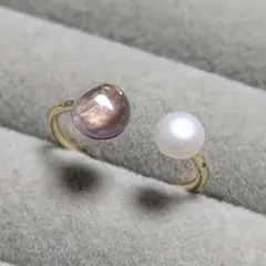 淡水パール アメジスト フリーリング 指輪 天然石 フォークリング サージカル