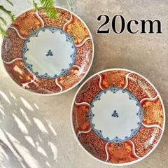 献上古伊万里　大皿　2枚　L 赤　金彩　19.5cm皿　プレート　和食器　豪華