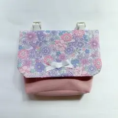 移動ポケット　ハンカチポケット　ティッシュ　ポーチ　花柄　リボン　くすみピンク