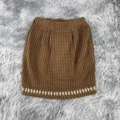 《Luxe Rose》スカート ショート丈 パール装飾 千鳥格子 ウエストゴム
