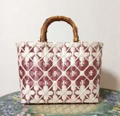 PPバンドバック、プラカゴ、かごバック、エコバッグ、メタリックピンク✕アイボリー