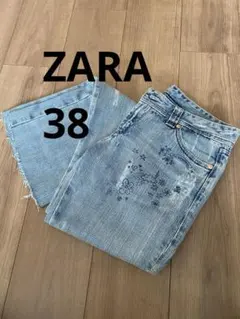 【ZARA】サイズEUR38 イラスト デニム パンツ ジーンズ フレア