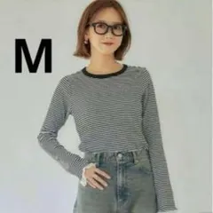 しまむら 田中里奈 ボーダー Tシャツ 淡黒 M