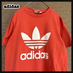 【アディダス】半袖Tシャツ　トレフォイルロゴ　デカロゴ　ピンクオレンジ＠６