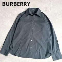 バーバリーロンドンBURBERRY ピンタックチェック長袖コットンシャツ 黒のサムネイル