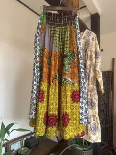 MALAIKA！アフリカン柄 パッチワーク風 ロングスカートのサムネイル