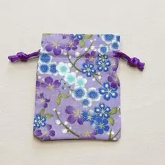 巾着 小物入れ 袋 ポーチ バッグ 和柄 花柄 紺色
