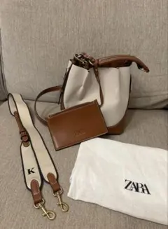 Zara トップステッチ　キャンバスバッグ