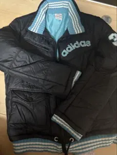 adidas ナイロンジャケット 黒/水色