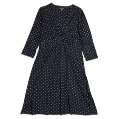 ローラアシュレイ ドット柄 ドレープワンピース　ギャザー ストレッチ XL