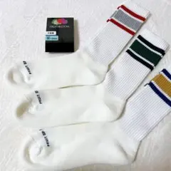 新品　メンズ　フルーツオブザルーム　ラインハイソックス 3足セット パイル靴下