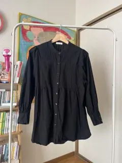 【earth music&ecology】 ピンタックブラウス-ブラック