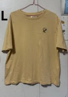 スヌーピー Tシャツ 半袖 カットソー バックプリント L ベージュ