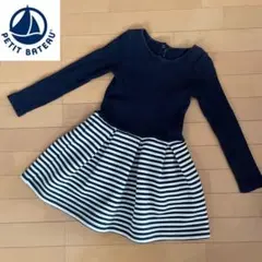 PETIT BATEAU プチバトー ボーダー　切替　長袖 ワンピース