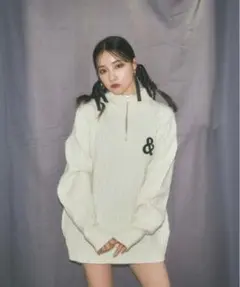 ANDGEEBEE アイボリー ケーブルニット ハーフジップ