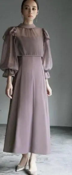 極美品 オフィスカワノ girl ドレス ワンピース ベージュ s 7号 9号 レディース バタフライ ボレロ スリーブ シフォン 結婚式 フォーマル 結婚式・お呼ばれ対応 | キーネックワンピース - パーティードレス通販