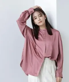 NANO universe /フロントタックサテンシャツ