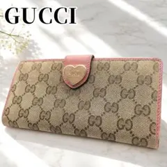 美品 グッチ GGキャンバス ラブリーハート Wホック 長財布 ホワイト