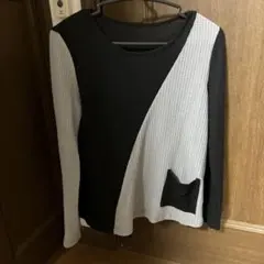 ツートーンワッフルニット　長袖　ポケット付き