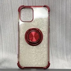 ① iPhone12mini クリアケース リング付き 赤 TPU