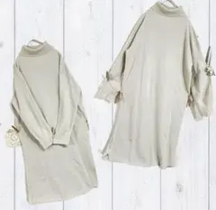 Samansa Mos2 blue タートルネック ニットワンピース