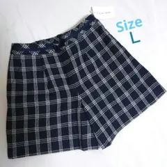 Honeys ツイード ラメ糸 ネイビー チェック柄 キュロットスカート L