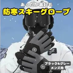 裏起毛　スキーグローブ メンズ ブラック×グレ　スマホ操作OK 雪遊び・通勤通学