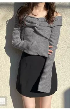 GRL ツイストフレアスリーブリブニットトップス　dr613