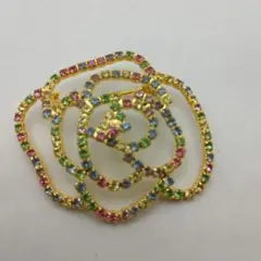 カラフルラインストーンバラ形ブローチ　日本製:手作り