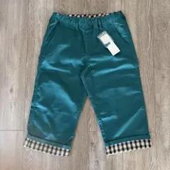 GU キッズ クロップドパンツ グリーン チェック