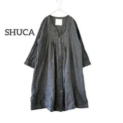 シュカ 長袖シャツ コットンワンピース 膝丈 (M) タック入り 薄手