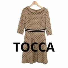 美品　TOCCA トッカ　ベージュ ドット柄 七分袖ワンピース　小さいサイズ