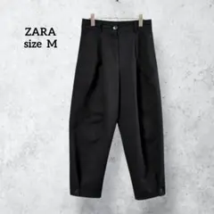 ザラ バレルレッグ テーパードパンツ ブラック ハイウエスト 裾ボタン H715