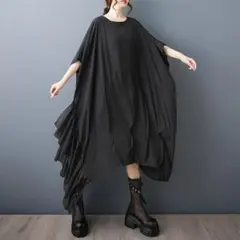 超ゆったり　ワンピース　大きいサイズ レディース 春夏　 新品 半袖　変形裾po
