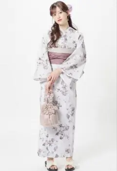 honeys ハニーズ 浴衣 薄グレー 花柄 フリーサイズ Fサイズ 帯付きのサムネイル