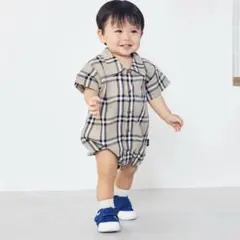 【美品】POLOBaby チェック柄 ロンパース ベージュ ポロベビー 70cm