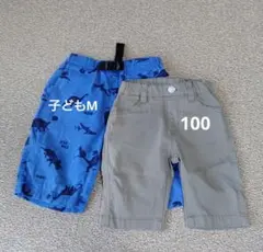恐竜柄と無地のハーフパンツ　2枚セット 100cm〜