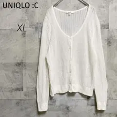 UNIQLO C【XL】長袖カーディガン ホワイト レース ラウンドネック リブ