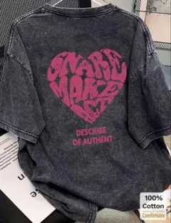 新品未使用 ハート柄バイオレット Tシャツ Lサイズ ブラック ヴィンテージ加工