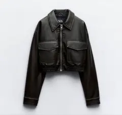 zara クロップドレザージャケット ZARA クロップドプレザーフラップ ブラック - メルカリ