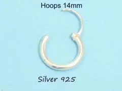 あと僅か【銀製品９２５】フープピアス　太さ２ｍｍ×外径１４ｍｍ　１個
