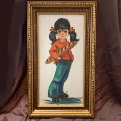 油絵 ビンテージ 額装 フェラン作　フランスパンの少女　額縁 油絵 ビンテージ 額装 フェラン作 フランスパンの少女 額縁 - メルカリ