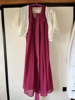 ピンク シフォン パーティードレス レースボレロ付き