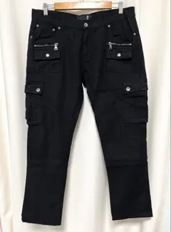 XXL 大きめサイズ 雅結 和柄ちりめん 刺繍入り ストレッチ カーゴパンツ 黒